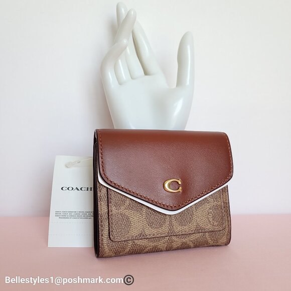 COACH Wyn Small Wallet In Colorblocked Signature Canvas & Leather-Tan Rust - Picture 4 of 16